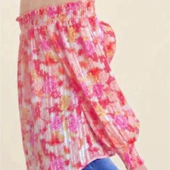 Floral Off the Shoulder Stretchy Lightweight Cottagecore Vacation Beach Top M - Picture 4 of 11